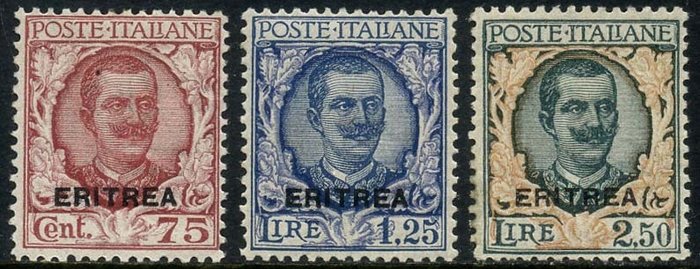 Italian Eritrea 1926 - Floral, 3 values with “Eritrea” overprint - Sassone N. 113/115