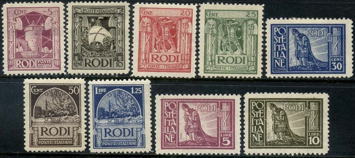 Italian Aegean Islands - Rodi 1929 - Pictorial, 9 values perforation 11. - Sassone N. 3/11