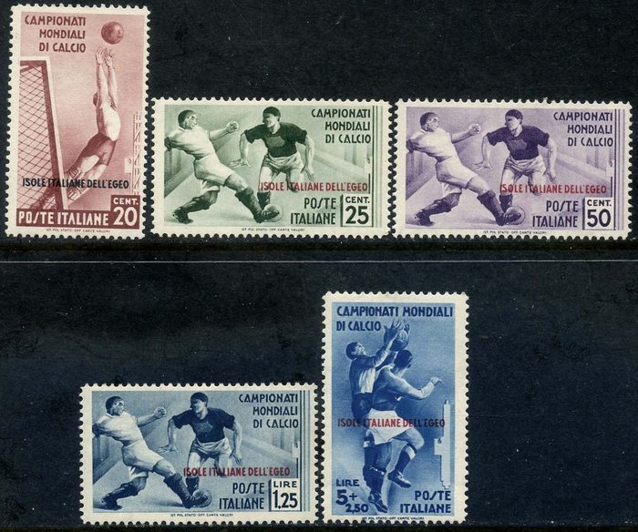 Italian Aegean Islands - general issues 1934 - Football World Cup, 5 values - Sassone N. 75/79