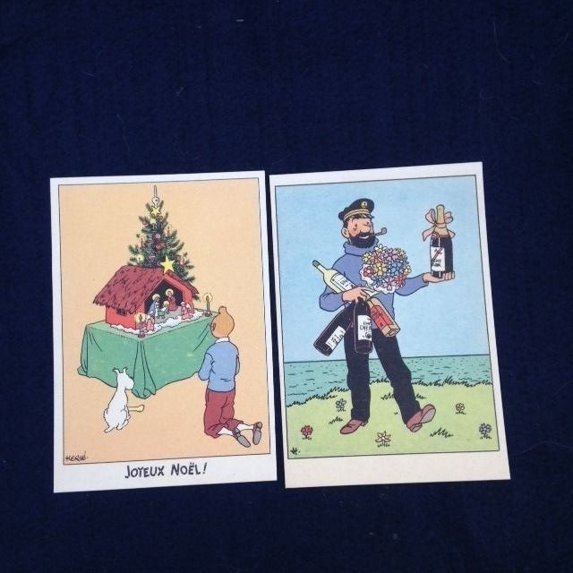 Tintin - Ensemble de 2 cartes festives - (années 50)