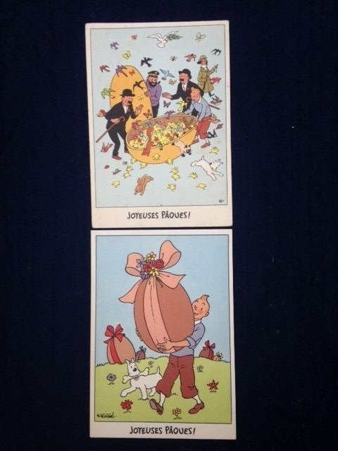 Tintin - Ensemble de 2 cartes festives - (1960)