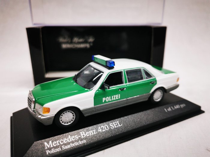 MiniChamps - 1:43 - Mercedes-Benz 420 SEL 1991 "Polizei" - Limited 1440 pcs - Kleur Groen-Wit