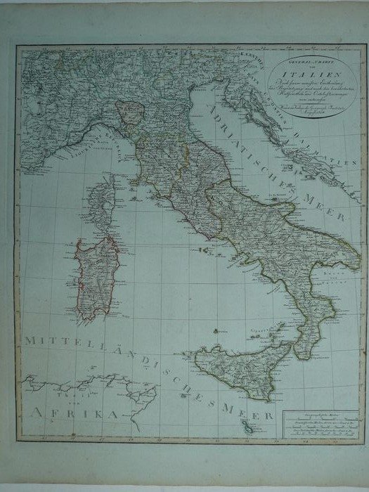 義大利; F.L. Güssefeld - General Charte von Italien - 1801-1820