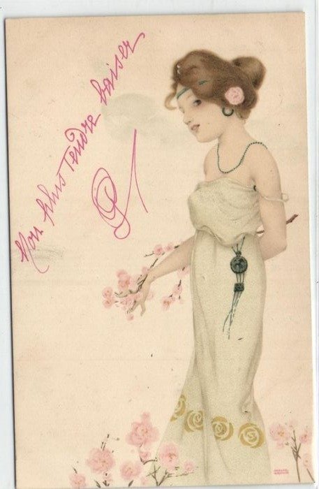 Raphael Kirchner - 3x Jugendstil, Glamour - Karten in gutem Zustand, mit Beschreibung auf der - Postkarten (Sammlung von 3) - 1900-1900