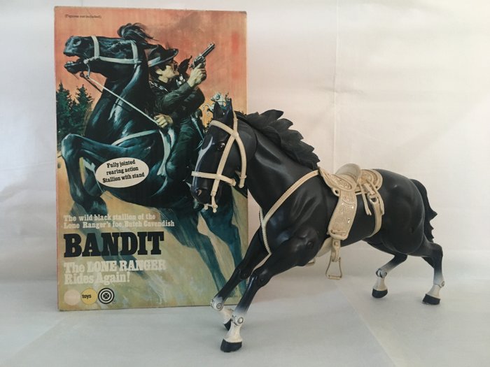 The Lone Ranger - Classic TV - Marx - Statuetta/e, Vintage 1970's - Bandit (36x28 cm) Black Stallion - Ref 7410 in original Box
