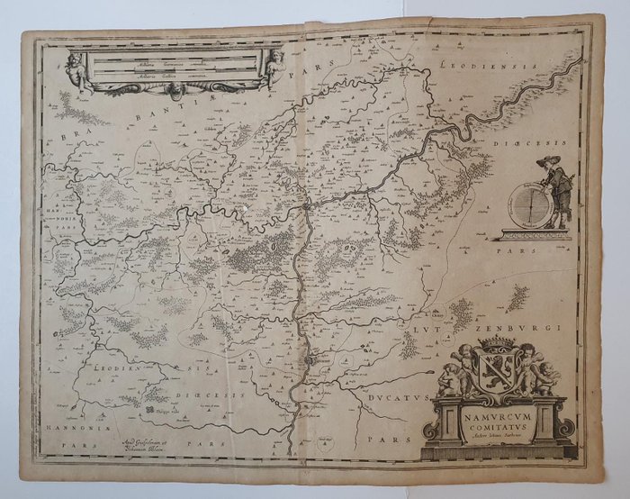 België, Belgian Flanders, Namur; Johannes Blaeu (1596-1673) - NAMURCUM COMITATUS Auctore Iohann Surhonio - 1651-1660