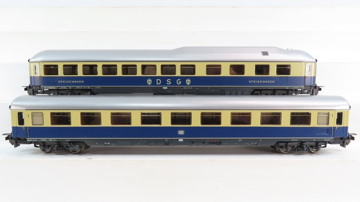 Trix Express H0 - 33016 - Passagiersrijtuigen set - 2 Rheingold rijtuigen in creme/blauwe kleurstelling - DB