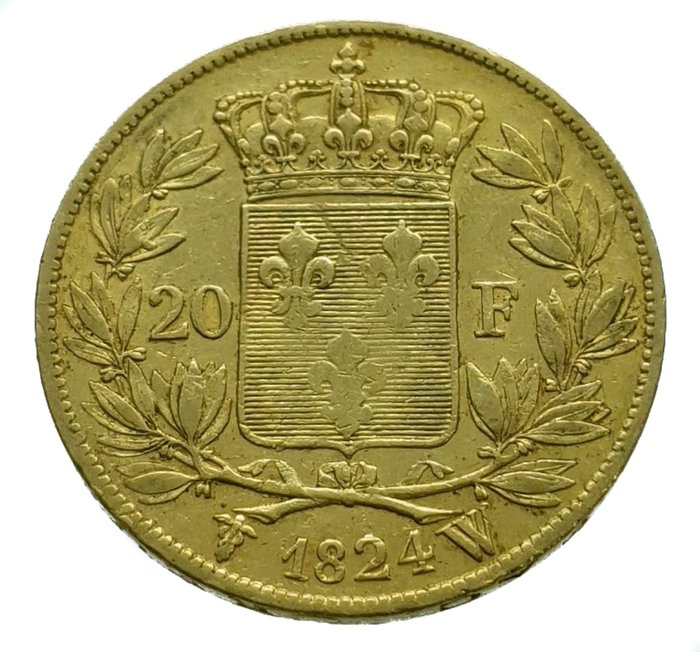 France. Louis XVIII (1814-1824). 20 Francs 1824-W, Lille