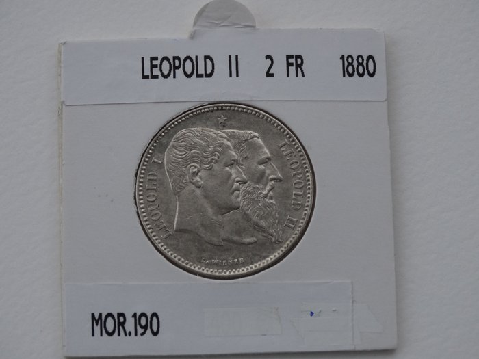Belgium. Leopold II (1865-1909). 2 Francs 1880 "50 jaar onafhankelijk 1830-1880"