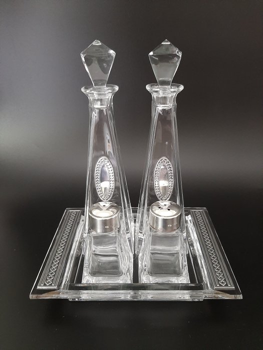 Condiment set - .925 silver, Crystal - Italy - 1980-1990
