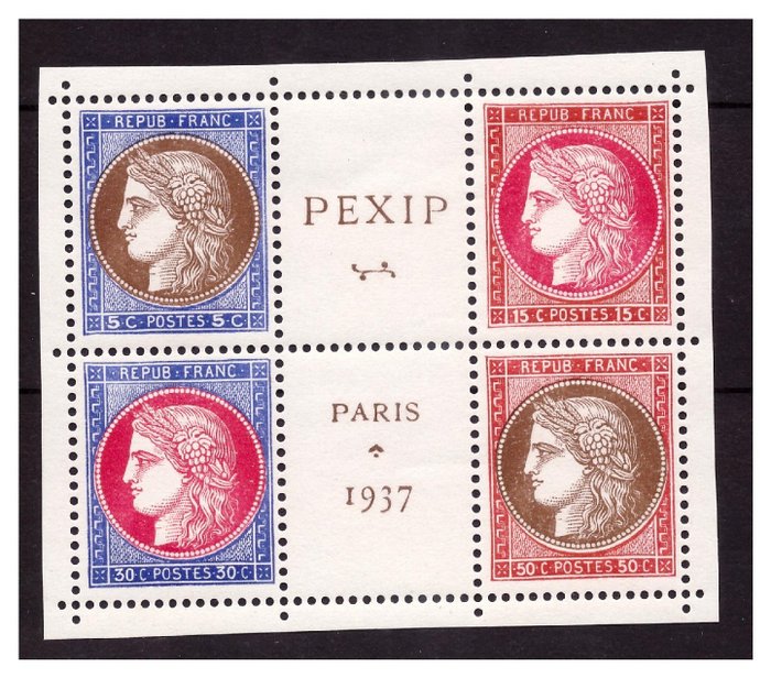 France 1937 - International philatelic exhibition of Paris (PEXIP), with original gum and no hinges.
