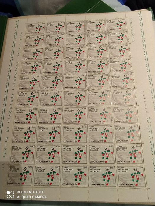 Italian Republic 1988 - Mascot of Italia ‘90, sheet of 50 mint stamps - Sassone n. 1835