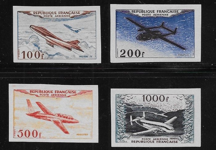 Frankreich 1954 - Set. Prototypes. Airmail. Imperforated. - Yvert nº P.A. 30/33