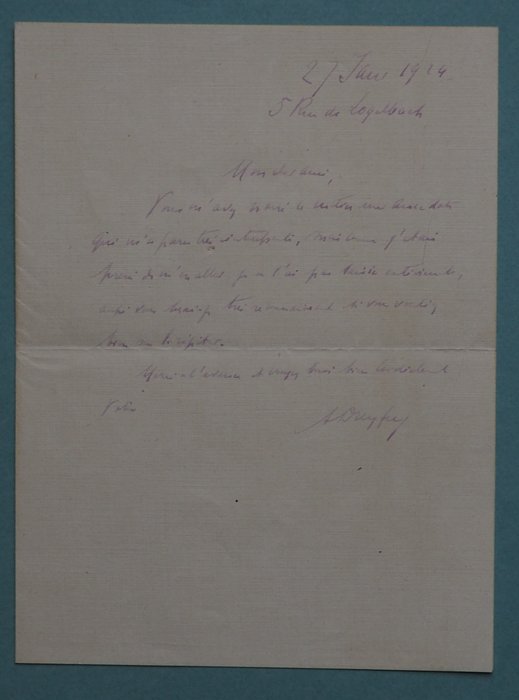 Alfred Dreyfus - Lettre autographe signée - 1924