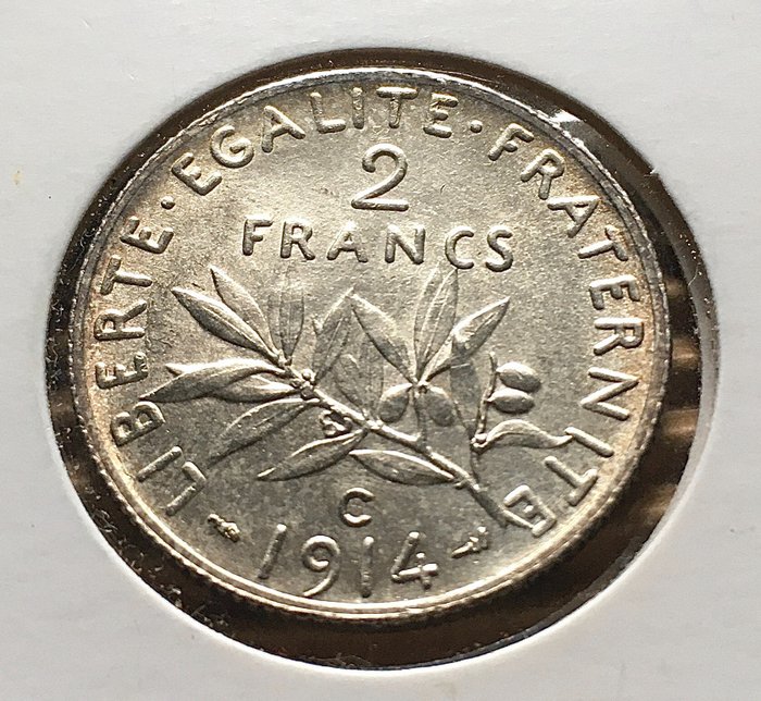 France. Third Republic (1870-1940). 2 Francs 1914-C Semeuse