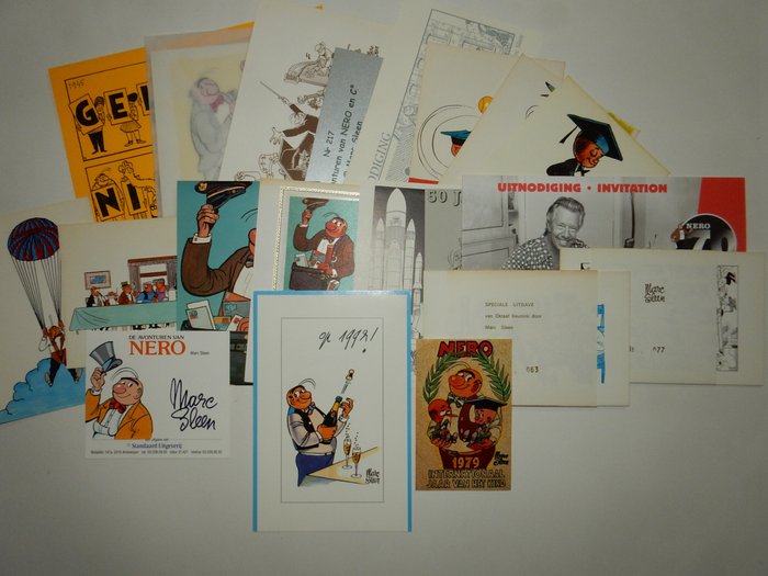 Sleen - 1e lot 20 curiosa-items - Nero + Oktaaf Keunink - Postkaarten + uitnodigingen e.a. - 3x gesigneerd - Loose page - First edition - (1979/2017)