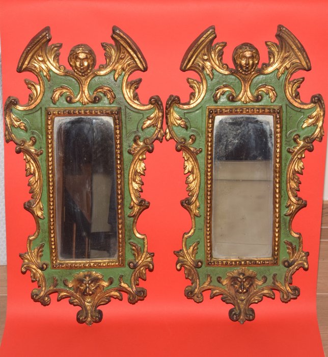 Paar originele antieke Venetiaanse spiegels (2) - Barok stijl - Glas, Hout - Begin 20e eeuw
