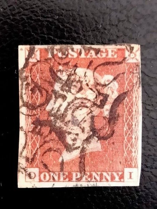 Großbritannien 1841 - Queen VICTORIA. One penny Red. Multiple cancellation Maltese Cross 10 in centre. - Stanley Gibbons 8/12. Variety m.