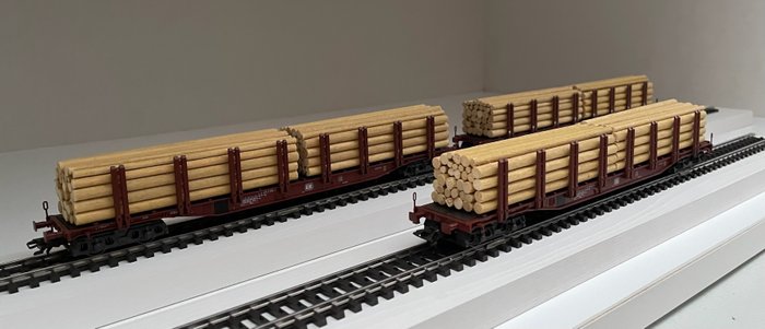 Märklin H0 - 4516 - Freight wagon set - 3 Double stanchions wagons with trunk, real wood, MHI - DB