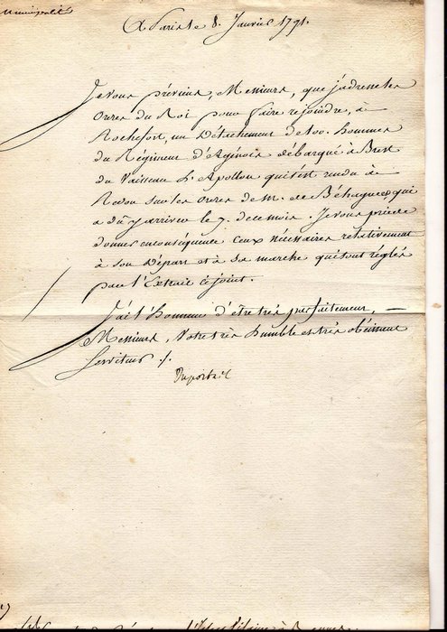 [Révolution Française], Louis Le Bégue Duportail - Lettre signée - 1791