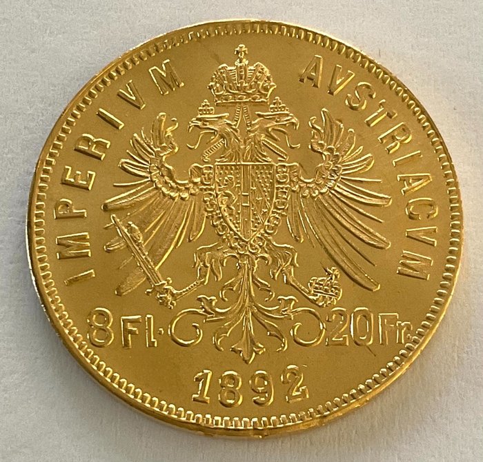 Oostenrijk. 8 Florins/20 Francs 1892 - Franz Joseph I. (Neuprägung)