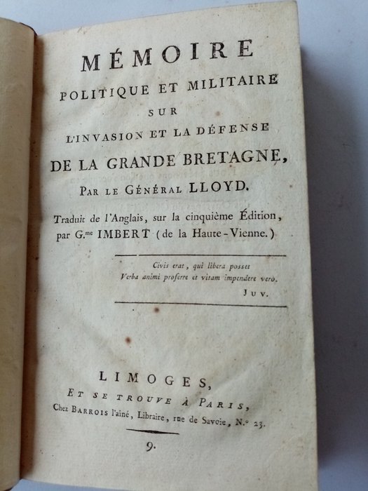 Henry Lloyd - Mémoire politique et militaire sur l'invasion et la défense de la Grande Bretagne - 1800