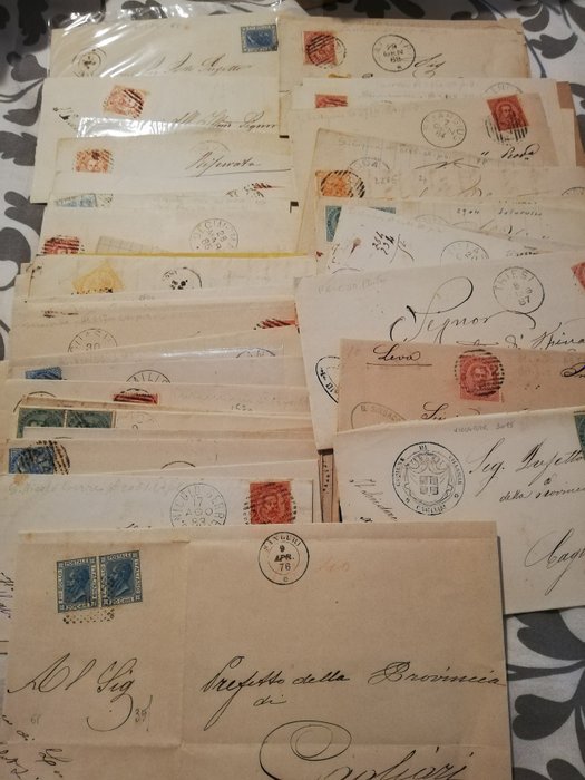 Italy Kingdom 1866/1890 - Lot of 58 letters with all different cancellations of Sardinian locations