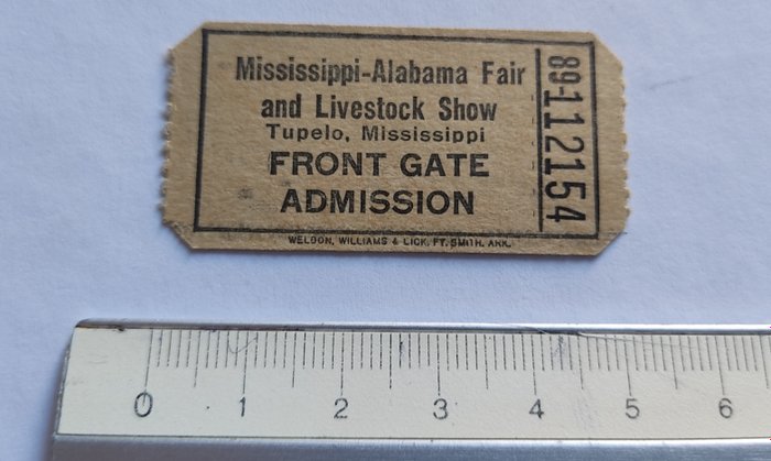 Elvis Presley - Ticket for September 26, 1956, Mississippi-Alabama Fair and Livestock Show - Official (concert) ticket - 1956/1956