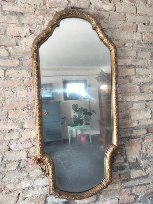 Grote spiegel - Gips, Hout, Gouden blad - 19e eeuw