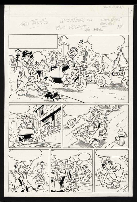 Gen-Clo/Cortégianni - Planche originale - Picsou - "Le retour du vélo volant" - Page volante - EO - (2007)