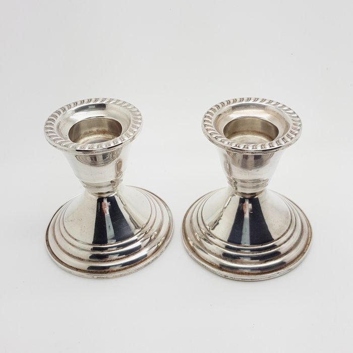 Candlestick, 2 sterling silver table candlesticks - .925 silver - North America - Mid 20th century