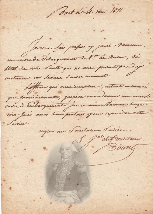 François Joseph Bouvet de Précourt - Contre Amiral - Lettre Autographe Signée - 1811