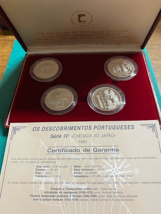 Portugal - 4 x 200 Escudos Proofset 1993 - Portugal trifft Japan - 4 Münzen.