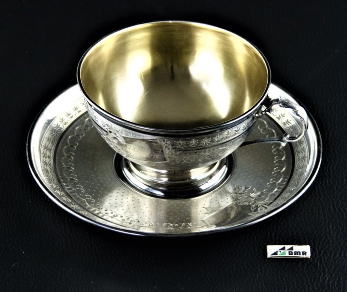 Zilveren kop en schotel - .950 zilver - Frankrijk - Begin 20e eeuw