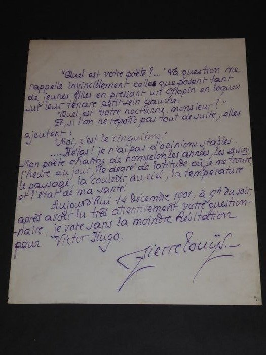 Pierre Louys - Manuscrit autographe signé [Hommage à Victor Hugo] - 1901