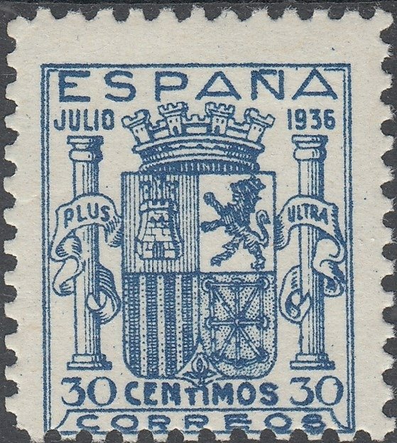 Spanien 1936 - 30 cts blue. Coat of arms of Spain. Granada. Type 4 of the report block. - Edifil 801