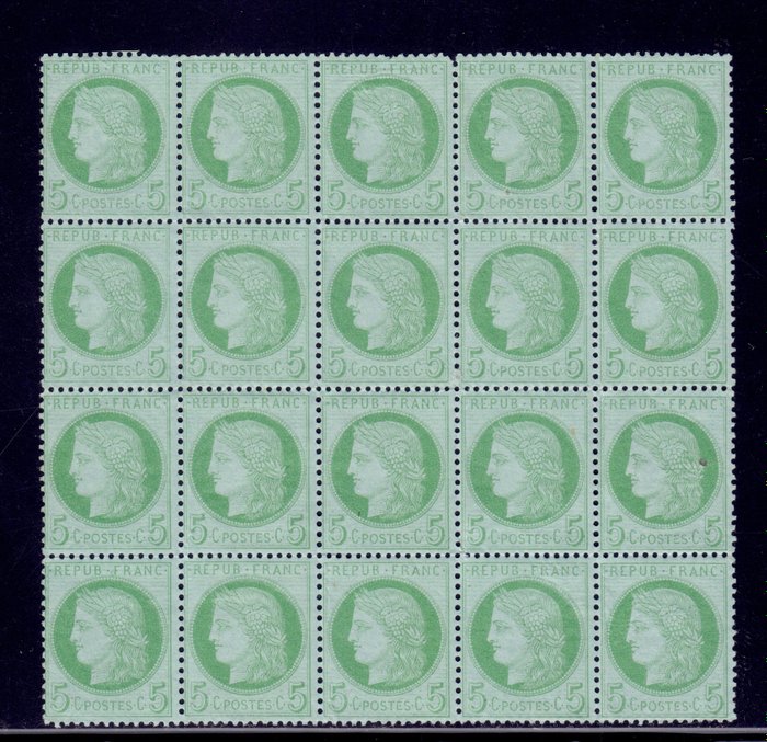France 1873 - Ceres 5c , Block of 20 MH/MNH - Stanley Gibbons  SG192