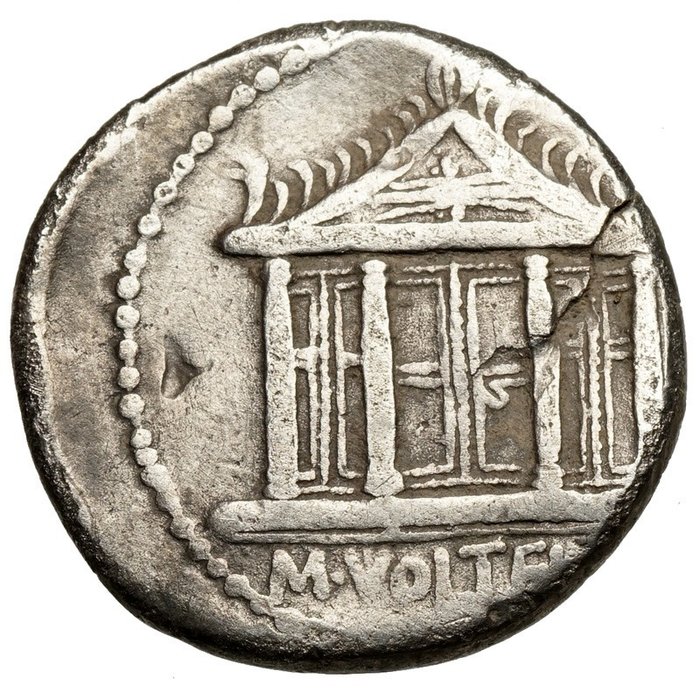 Roman Republic. M. Volteius M.f., 78 BC. AR Denarius,  JUPITER / Jupiter-Tempel
