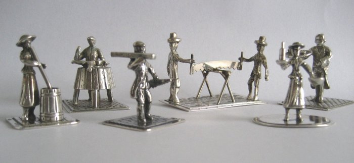 6 Zilveren miniaturen “beroepen” - .835 zilver - Nederland - Tweede helft 20e eeuw