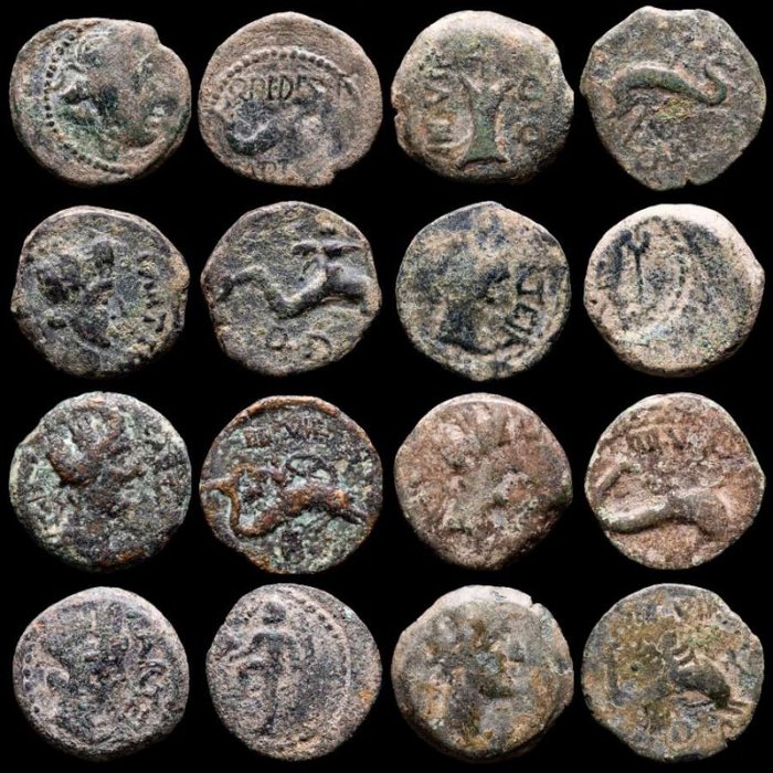 Ibero-Roman. Lote de ocho (8) monedas ibericas de influencia romana,  Carteia.