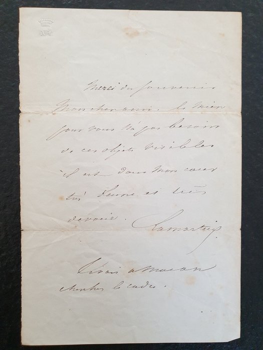 Alphonse de Lamartine - Lettre autographe signée - 1840