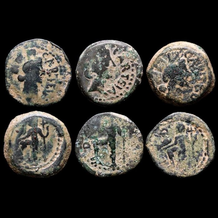 Ibero-Roman. Lote de tres (3) monedas ibericas de influencia romana,  Tiberius.