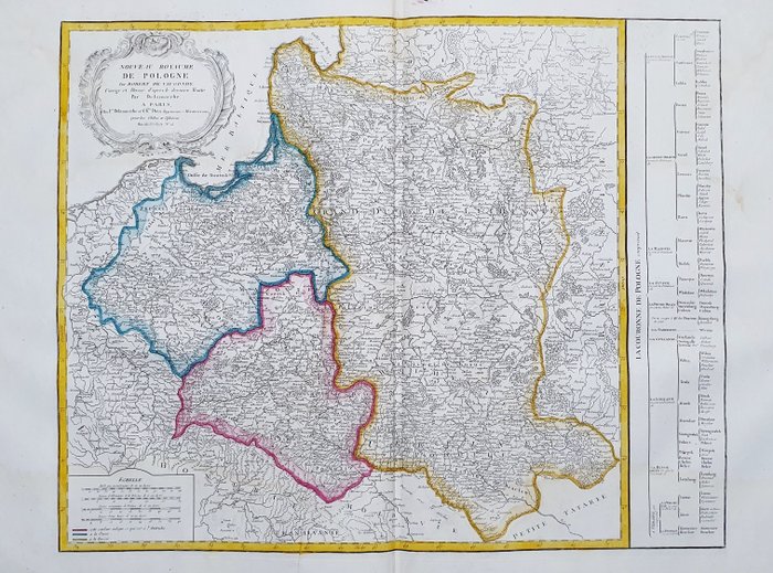 Pologne, Poland, Lithuania, Krakow, Warsaw, Baltic Regions; Robert de Vaugondy - Le Royaume de Pologne - 1751-1760