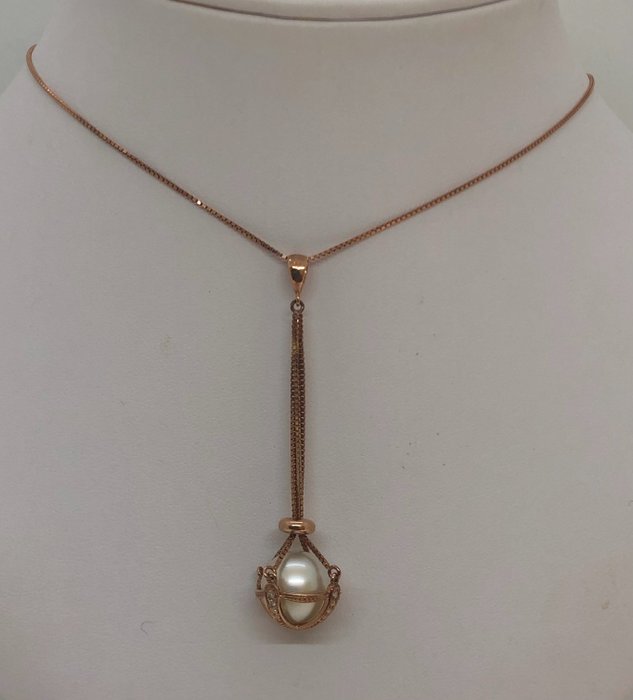 11x12mm - 18 carati Oro - Collana con pendente Perla dei Mari del Sud - Diamanti