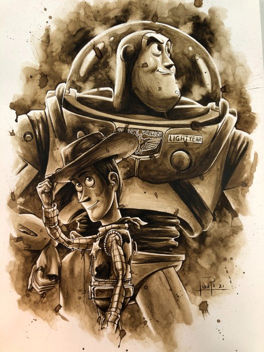 Original Coffee Painting - WOODY Y BUZZ (Toy Story) (2021)