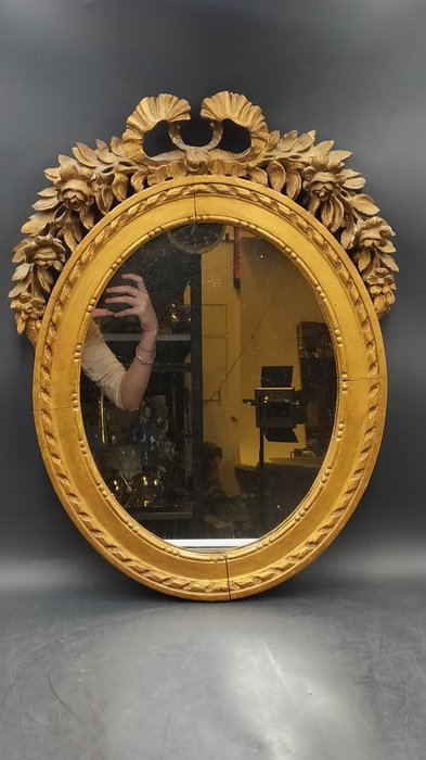 Ovale spiegel met versieringen - Hout, Gouden blad - Begin 20e eeuw