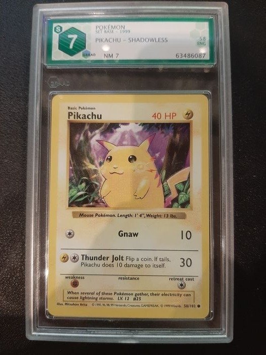 The Pokémon Company - Pokémon - Trading card Pikachu Shadowless Graad 7 Near Mint - 1996