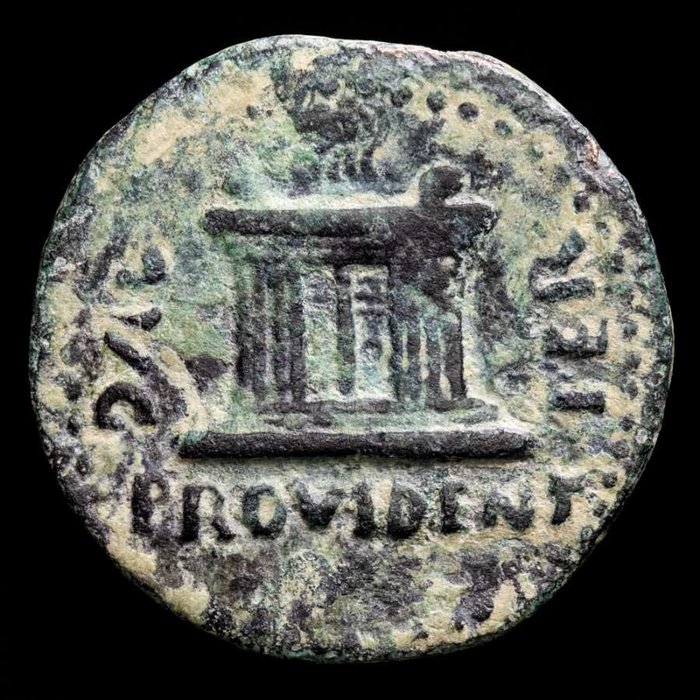 Hispania - Emerita Augusta (Mérida, España).. Tiberius (AD 14-37). Æ As,  acuñado en la ceca de Emerita Augusta (Mérida). Altar, PERMI AVG PROVIDENT.