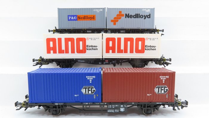 Märklin H0 - 4768/48501/47683 - Transport de fret - 3x porte-conteneurs à 2 essieux avec cargaison, y compris avec l'impression "P&O Nedlloyd" - DB