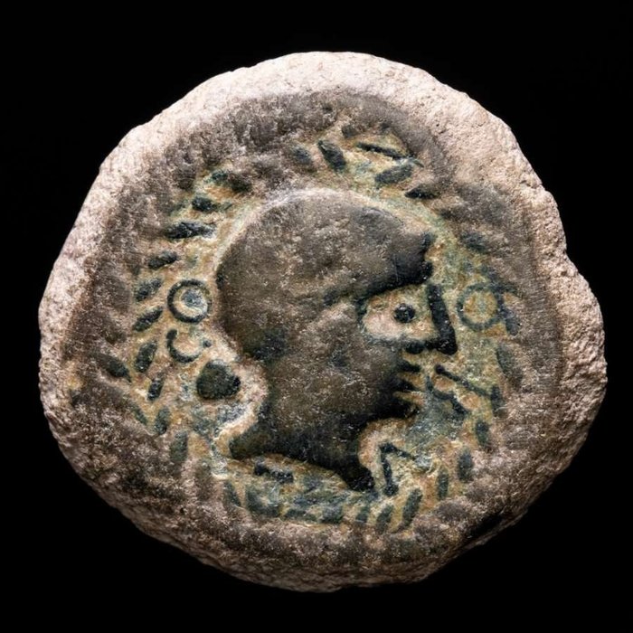 Hispania, Obulco. (Porcuna, Jaén). Bronze Semis,  - Acuñado en el siglo II a.C. - Apolo / Jinete con lanza a derecha.